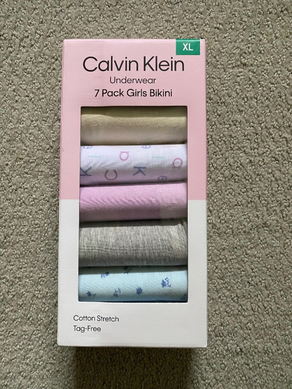 NEW Calvin Klein Cotton Stretch Tag Free Underwear 7 Pk Girls Bikini, XL